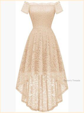 Off Shoulder Lace Cocktail Dress Hi-Lo Swing Formal Party Dress